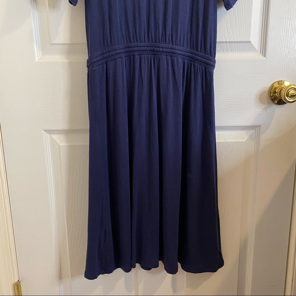 BODEN NAVY EMBROIDERED V-NECK DRAWSTRING MIDI DRESS SIZE 6 LONG - Picture 3 of 8